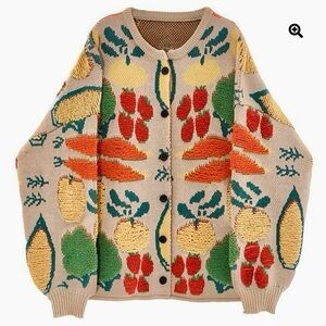 Colorful Fruit/Vegetable ‘Farmers Market’ Patterned Women's Cardigan Sweater